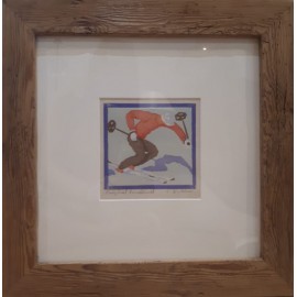 Original Peter Waldner Farbholzschnitt Handdruck "Skifahrer Schwung"